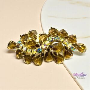 Vintage Juliana Style Amber Rhinestone Brooch — Gold Aurora Borealis